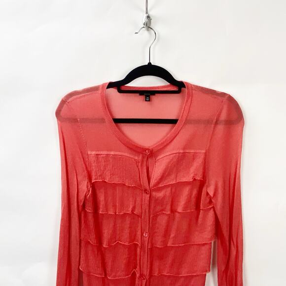 2/$30 Talbots XS Womens Orange Ruffle Sheer Lightweight Cardigan Sweater - Picture 3 of 9